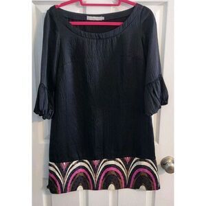Alice & Trixie 100% Silk Dress Black Size Small 3/4 Sleeve Shift Dress Geometric